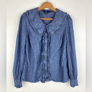 Boden Denim Statement Ruffle Collar Shirt Sz 4